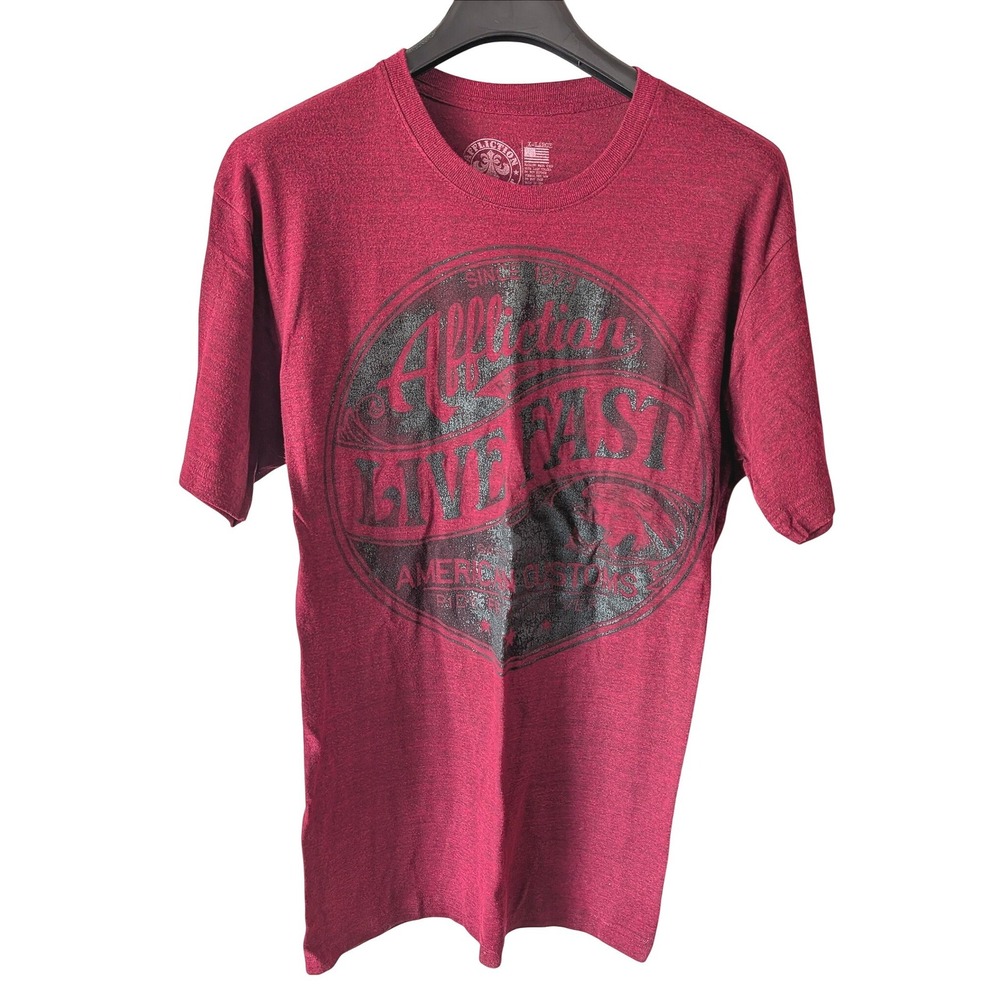 Affliction T-Shirt Mens XL Burgundy Red Live Fast Graphic Tee Made in USA Y2K